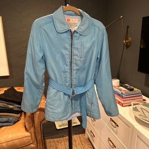 Vintage powder blue belted nylon ski jacket